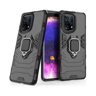 Oppo Find X5 Hoesje Met Magnetische Kickstand Ring Back Cover Zwart