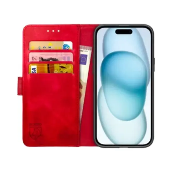 Rosso Element Book Case Wallet Hoesje Geschikt Voor Apple IPhone 15 | Portemonnee | 3 Pasjes | Magneetsluiting | Stand Functie | Rood thumbnail