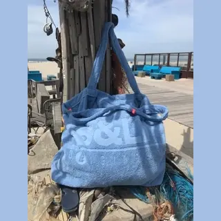 S & Lt Badstof Strandtas Denim - Xxl Tas 50x65 Cm.- Terry Shopper -hengels - Afsluitbaar Binnenzakje - 100% Katoen/badstof