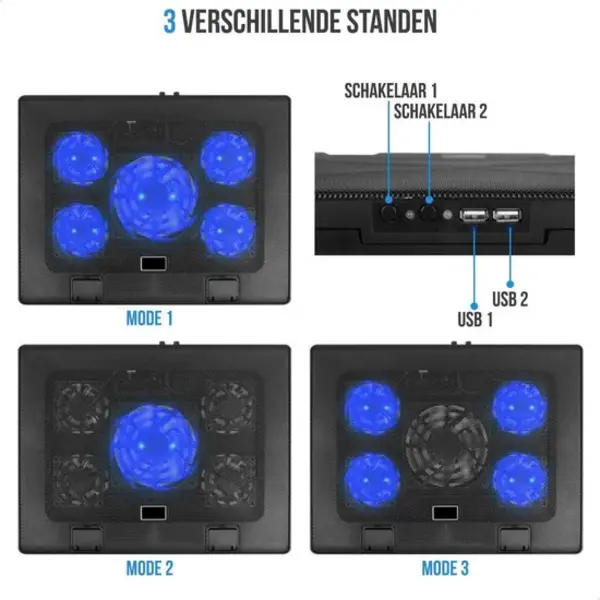 Strex Laptop-Kühler - 12" - 17 Zoll - Einstellbar - 5 Lüfter - Laptop-Kühler - Kühlkissen thumbnail