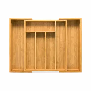 Budu Cutlery Tray #33, 5 (Depth 33, 5 Cm) Made Of Bamboo - Drawer Organiser System For The Kitchen - Cutlery Tray For Bamboo Drawers - Extendable -