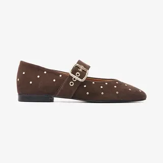 Via Vai Lou Nina Ballerina Dames - Suède - Bruin - Maat 39