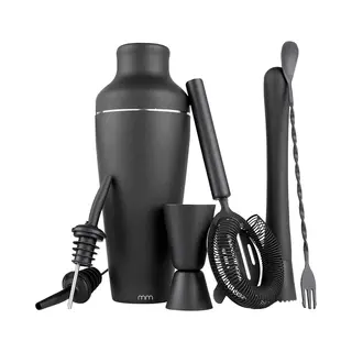 MikaMax Cocktail Shaker Set - Cocktail Set - Luxe Cadeauverpakking - Inclusief Cocktailboek - 700ml - Mat Zwarte Afwerking - Complete Set 8-Delig