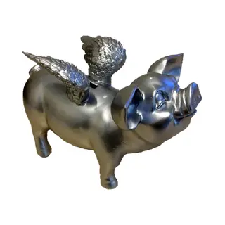 Stone-Lite Deco Zilver Spaarvarken Met Vleugels 25 Cm