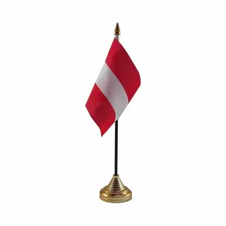 Vlag Oostenrijk Tafelvlaggetje - 10 X 15 Cm - Met Gouden Standaard - Hoogte 27 Cm - Landen Supporters Versiering