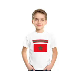 Bellatio Decorations Supporters Kleding - T-shirt Van Vlag Marokko - Wit - Voor Kinderen - Korte Mouwen - Sport 122/128