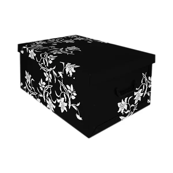 Opbergbox - Zwart Met Witte Bloemen - 49 L - 53 X 39 X 24 Cm thumbnail