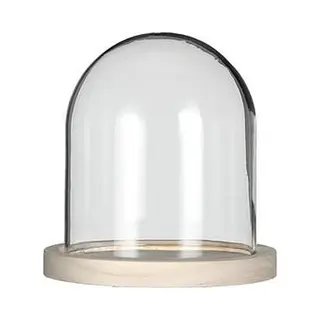 Ideas 4 Seasons Decoratie Stolp - Glas - Houten Plateau - D12 X H13 Cm