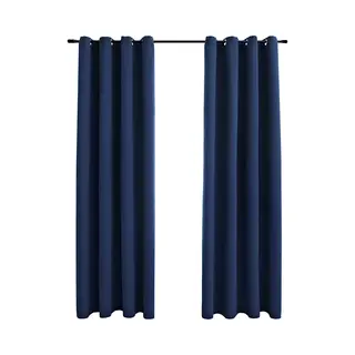 Blackout Curtains With Metal Rings 2 Pcs Blue 140x175 Cm Vidaxl
