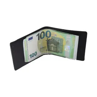 Oi Zwarte Leren Dollarclip Origineel / Ouderwetse Billfold Portemonnee Met Dollar Clip / Platte Beurs Met Geldklem / Zwart / 171