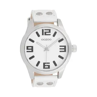 Oozoo Timepieces - Zilverkleurige Horloge Met Witte Leren Band - C1050
