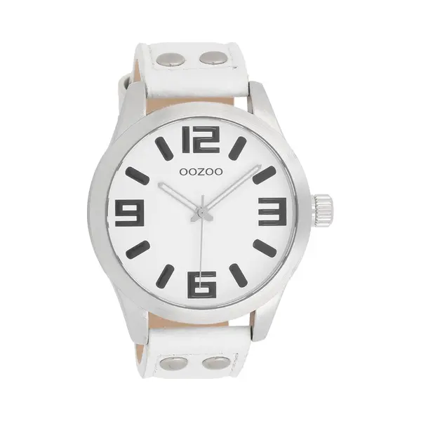 Oozoo Timepieces - Zilverkleurige Horloge Met Witte Leren Band - C1050 thumbnail