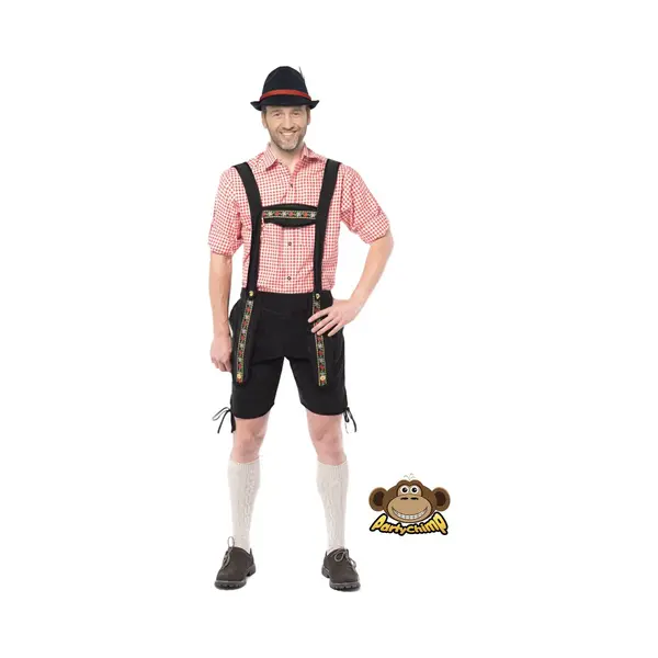 Partychimp Voordelige Korte Lederhose Man Johann Oktoberfest Heren Lederhosen Man Carnavalskleding Heren Carnaval - Maat Xl - Zwart - Polyester thumbnail