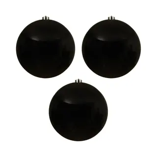 Decoris Kerstbal - 3x - Zwart - Groot - 20 Cm - Kunststof - Glans - Kerstversiering