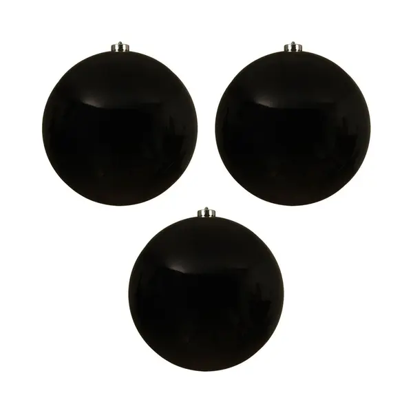 Decoris Kerstbal - 3x - Zwart - Groot - 20 Cm - Kunststof - Glans - Kerstversiering thumbnail