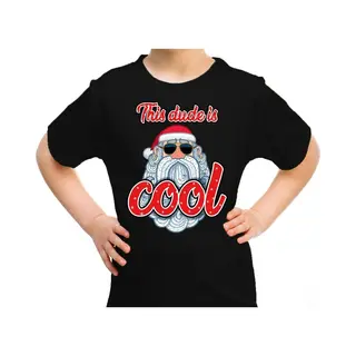 Bellatio Decorations Foute Kersttrui Shirt - This Dude Is Cool - Met Stoere Santa - Zwart - Voor Kinderen - Kerstkleding 116/134