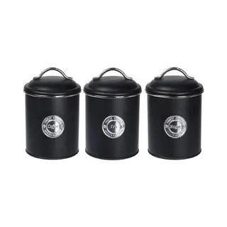 Excellent Houseware Keuken Voorraad Blikken - 3x Stuks - Zwart - Suiker - Thee - Koffie - 11 X 16 Cm - Vintage Look