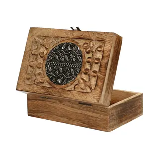 Sieradenkistje/opbergkistje - Bewerkt Hout - 15 X 10 X 6 Cm - Vintage - Brocante Opberg Kistjes