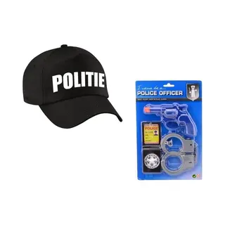 Bellatio Decorations Verkleed Politie Agent Pet / Cap - Zwart - Met Accessoire Set - Voor Kinderen - Verkleedhoofddeksel / Carnaval