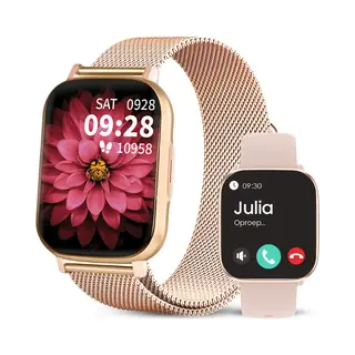Avalue Smartwatch Dames & Heren - Amoled Screen - Ai Feature - Stappenteller - Bloeddrukmeter - Geschikt Voor Alle Smartphones - Roségoud