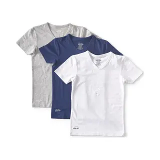 Little Label - V-neck T-shirt 3-pack - Grijs Blauw Wit 98-104 - Maat, 98/104 - Bio-katoen