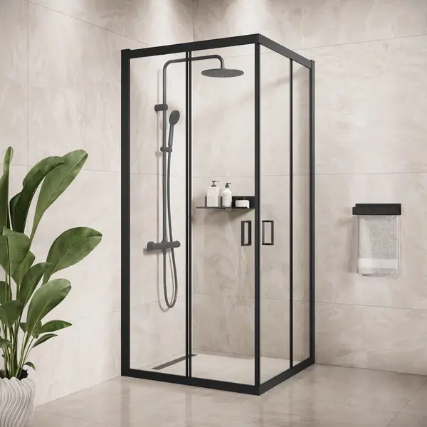 Badplaats Douchecabine Dakota 100 X 100 X 190 Cm – Zwart – Douchewand Met Schuifdeur thumbnail