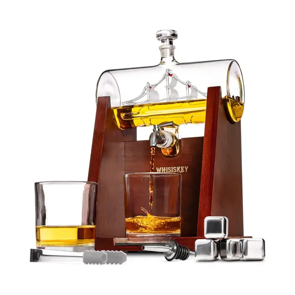 Whisiskey Karaffe Set - Whiskey Geschenkset - Geschenke Für Männer - Männergeschenke Geschenk - Geburtstagsgeschenk Mann - Schiff Dekanter 1100ML, thumbnail