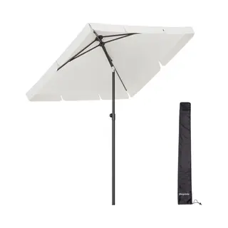 LifeGoods Sonnenschirm - 200x125cm - 30° Neigbar - Wasserdicht - Mit Bezug - Creme
