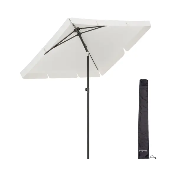 LifeGoods Sonnenschirm - 200x125cm - 30° Neigbar - Wasserdicht - Mit Bezug - Creme thumbnail