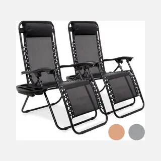 LifeGoods Opvouwbare Tuinstoelen - 2 Stuks - Ligstoel Tuin - 30°-90° Verstelbaar - Metaal - Zwart