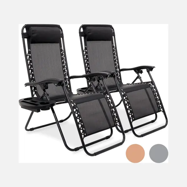 LifeGoods Opvouwbare Tuinstoelen - 2 Stuks - Ligstoel Tuin - 30°-90° Verstelbaar - Metaal - Zwart thumbnail