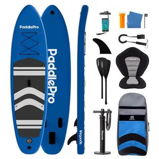 LifeGoods PaddlePro Sup Board - Met Zitje - Opblaasbaar Paddle Board - Complete Set - Max. 150KG - 320x81cm - Blauw