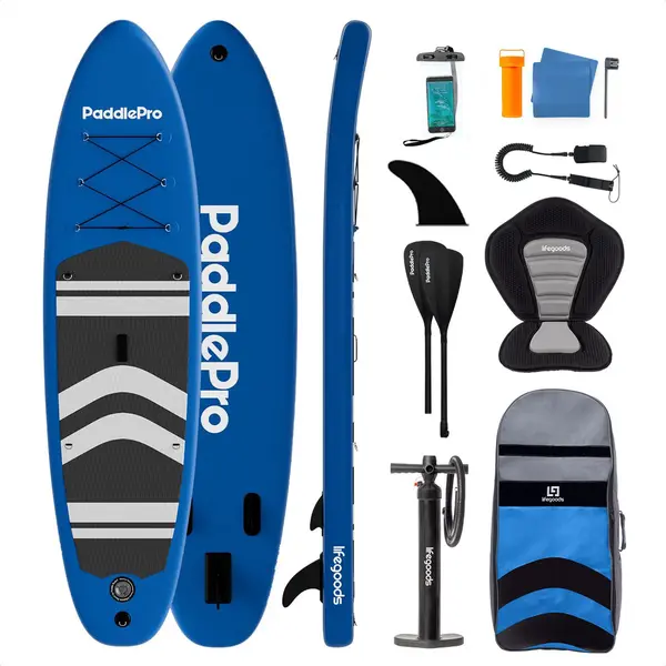 LifeGoods Sup Board - Mit Sitz - Aufblasbares Paddle Board - Komplettset - Max. 135KG - 320x81cm - Blau thumbnail