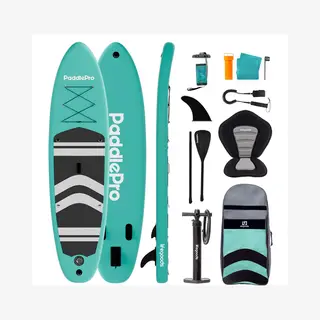 LifeGoods PaddlePro Sup Board - Met Zitje - Opblaasbaar Paddle Board - Complete Set - Max. 150KG - 320x81cm - Mintgroen/Zwart