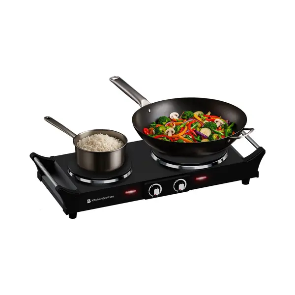 KitchenBrothers Elektrokochfeld - 2 Brenner - 2500W - Schwarz thumbnail