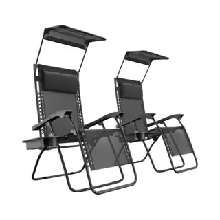 LifeGoods Opvouwbare Tuinstoelen - Verstelbaar Zonnescherm - Ligstoel Tuin - 2 Stuks - 30°-90° Verstelbaar - Metaal - Zwart