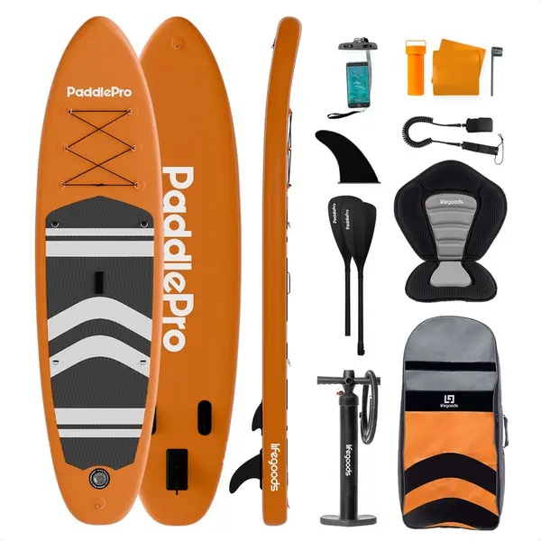 LifeGoods Sup Board - Mit Sitz - Aufblasbares Paddle Board - Komplettset - Max. 135KG - 320x81cm - Orange thumbnail