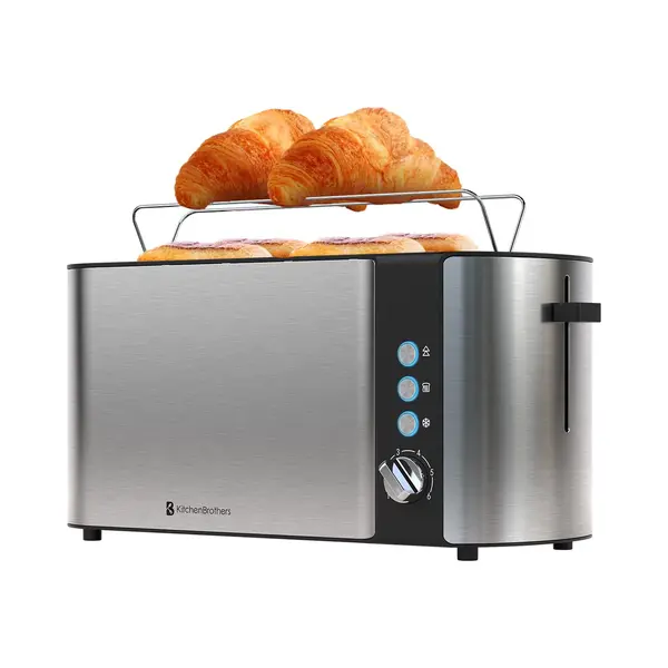 KitchenBrothers Broodrooster - Pfas En Bpa Vrij - Toaster - 6 Warmteniveaus - 2 Extra Lange Sleuven - 1520W - Rvs/Zwart thumbnail
