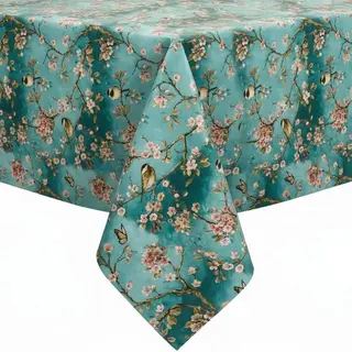 Protecttable - Tafelzeil Japanse Vogels Turquoise 140x200cm - Tafelkleed Afwasbaar - Kunststof