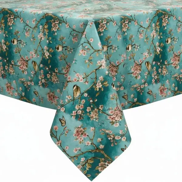Protecttable - Tafelzeil Japanse Vogels Turquoise 140x200cm - Tafelkleed Afwasbaar - Kunststof thumbnail
