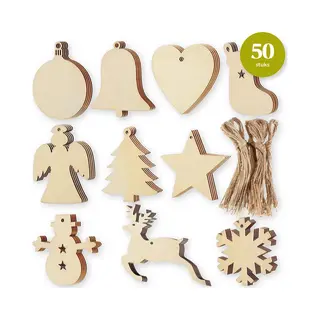 Giftmas Houten Kerstballen – Kerstversiering Voor Binnen – Kerstbal Van Hout – Kerst – 10 Vormen - ⌀7, 5cm – 50 Stuks