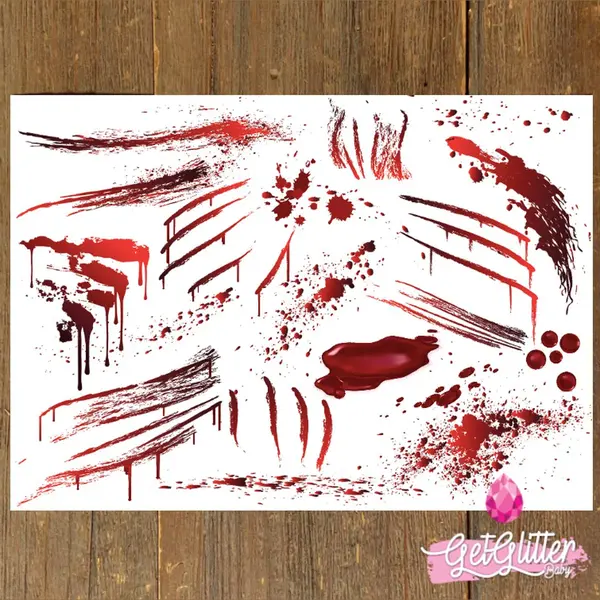 GetGlitterBaby® - Bloed Tattoo Halloween Decoratie Versiering / Carnaval Schmink Make Up Plak Tattoos / Tijdelijke Tattoo / Nep Tatoeage - Bloed thumbnail