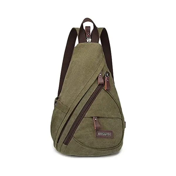 Bagwise Mini-Rucksack Aus Segeltuch Für Damen Und Herren, Vintage, Wasserabweisend, Lässiger Tagesrucksack, Dunkelgrün, Mini, Tagesrucksäcke thumbnail