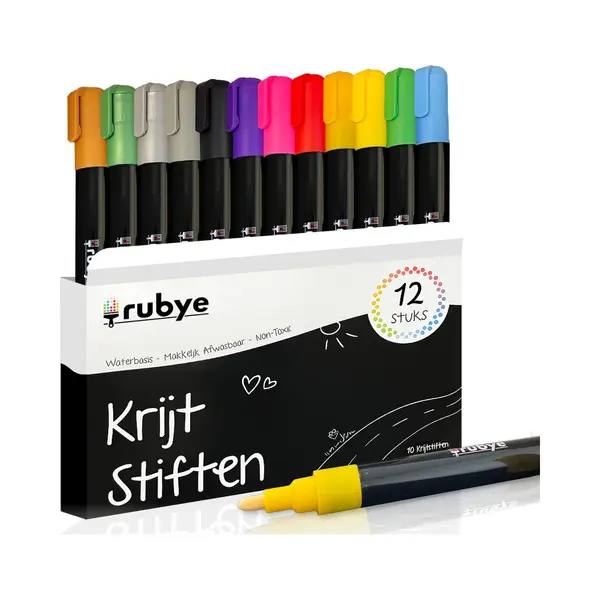 Rubye® Raamstiften Kinderen - 12 Stuks - Afwasbare Krijtstiften Voor Raam - Kalkstiften - Whiteboard Stiften - Glasstiften - Porselein Stiften - thumbnail