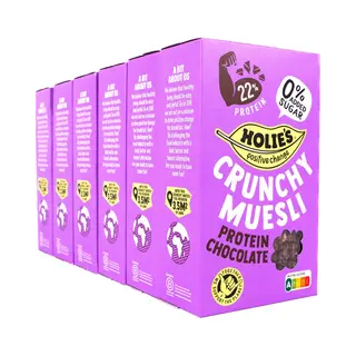 Holie's Crunchy Muesli Protein Chocolate - 22% Proteïne, 0% Toegevoegde Suiker - 6x 400gr