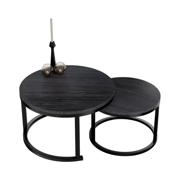 Home Heaven Home-Heaven® Salontafel Rond Zwart Hout Set Van 2 – Table Basse Ø60cm & 40cm thumbnail