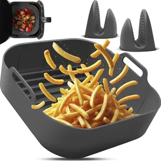 Fentic Airfryer Silikonkorb Mit Ofenhandschuhen - Silikonkorb Für Heißluftfritteuse - Silikon-Ofenhandschuh 2x - Geeignet Für Philips, Cosori,