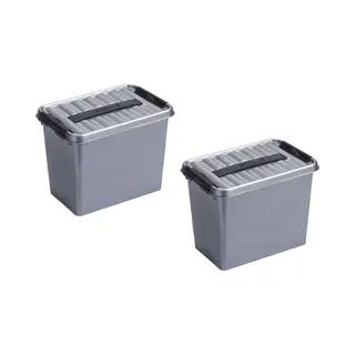 2x Stuks Sunware Q-line Opberg Box/opbergdoos - 9 Liter - 30 X 20 X 22 Cm - Kunststof - Opslagbox - Grijs