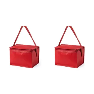2x Stuks Kleine Mini Koeltasjes Rood Sixpack Blikjes - Compacte Koelboxen/koeltassen