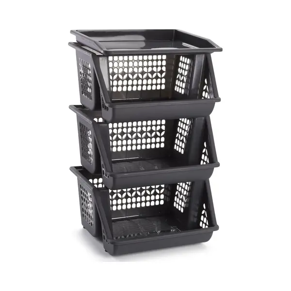 Plasticforte Opbergkrat - Grijs - 3 Vakken - 62 Cm - Stapelkratten - Stapelbare Manden thumbnail